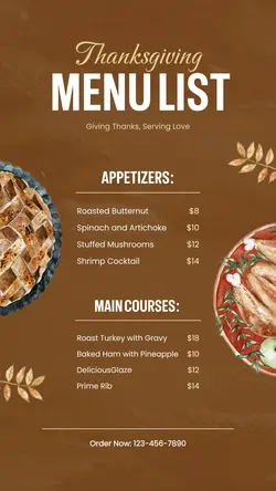 Thanksgiving menu List Tiktok Post