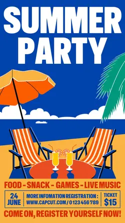 Summer Party Event Promotion Instagram Story Blue Yellow Flat