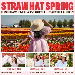 Straw Hat Spring Product Display Instagram Post White Red Minimalist