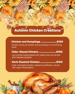 Autumn Chicken Creations Menu
