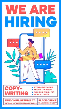 Business We Are Hiring Copy Writing Intagram Story Blue Flat Modern