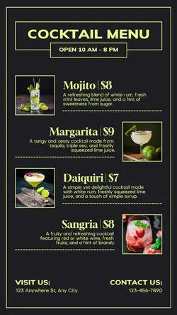 Cocktail Beverage Menu Instagram Story
