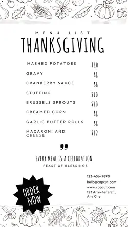 Thanksgiving Menu List Instagram Story