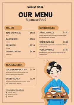 Non-Marketing Menu-Japanese Restaurant