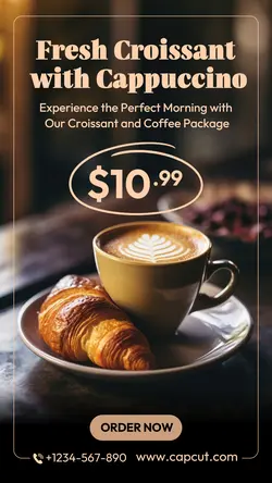 Food & Beverage Fresh Croissant with Cappuccino Instagram Story