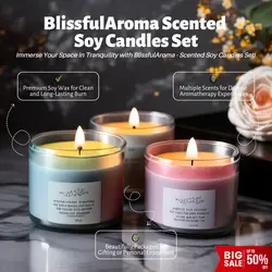 E-Commerce Household BlissfulAroma Scented Soy Candles Set Product Callout