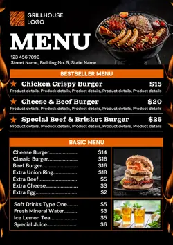 BBQ Grill Restaurant Menu Design