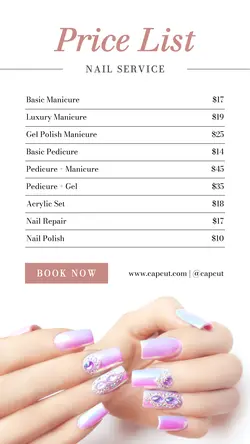 Nail Service Price List Instagram Story