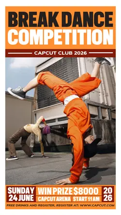 Break Dance Competition Promotion Instagram Story Orange Flat Modern