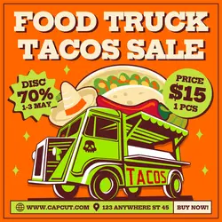 Food Truck Tacos Sale Promotion Instagram Post Flat Orange Green Modern