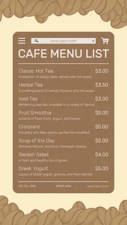 Cafe Menu List Instagram Story