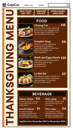 Thanksgiving Menu Instagram Story