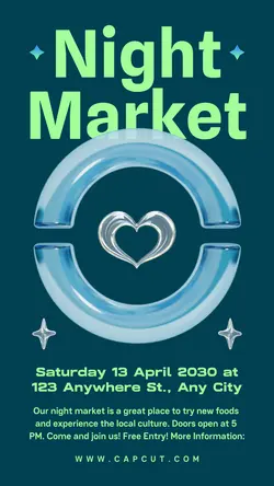 Dark Blue Teal Modern Night Market Instagram Story