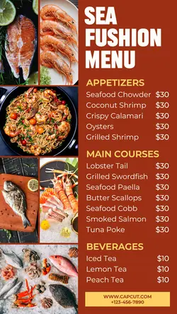 Food and Beverage Menu Seafood Instagram Story