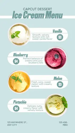 Blue Ice Cream Menu Instagram Story