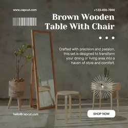 Household Wooden Table With Chair Instagram Post