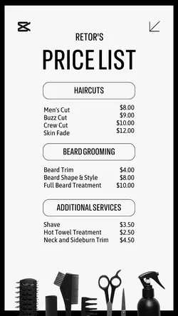 Beauty & Personal Care Barber Pricelist