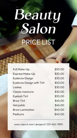 Beauty Salon Price List Instagram Story