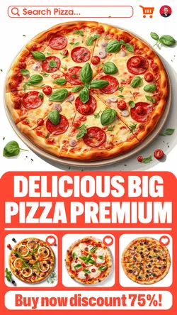 Delicious Big Pizza Premium Promotion Instagram Story Red White UI UX Modern