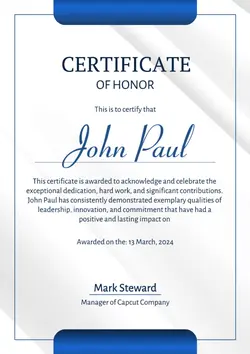 Non-Marketing Honor Certificate