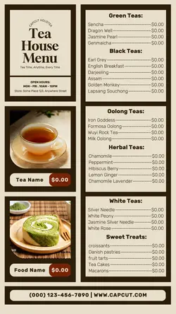 tea house menu instagram story