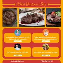 Beef Bourguignon food testimonial template design for Instagram post business needs