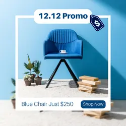 E-commerce Furniture Single Chair Hero Image Blue Elegant