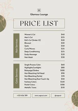 Hair Salon Pricelist