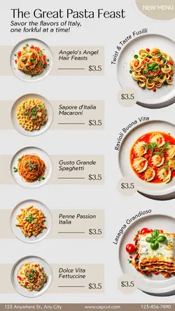 Food Pasta List Menu Instagram Story