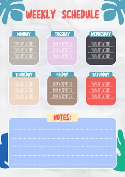 Non-marketing Planner & Schedule , Minimalist weekly activity schedule design can be edited
