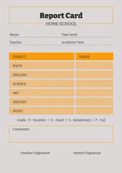 Non-marketing Report Card, Report card home school, yellow gray