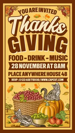 Thanks Giving Invitation Instagram Story Cream Brown Retro