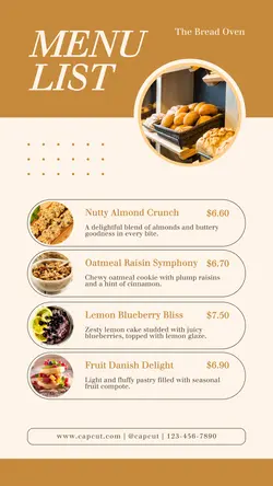 Food Bakery Price List Instagram Story