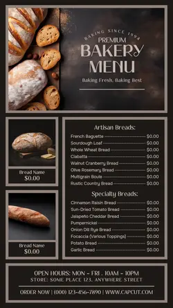 premium bakery menu instagram story