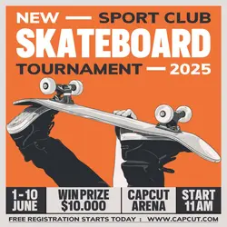 Sport Skateboard Tournament Promotion Instagram Post Orange Flat Modern