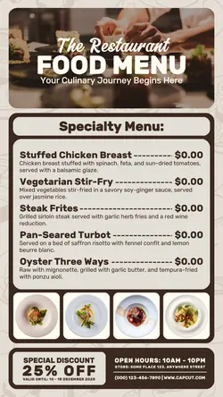 Non-Marketing Menu Restaurant