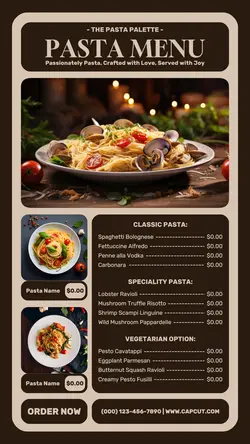 pasta menu instagram story