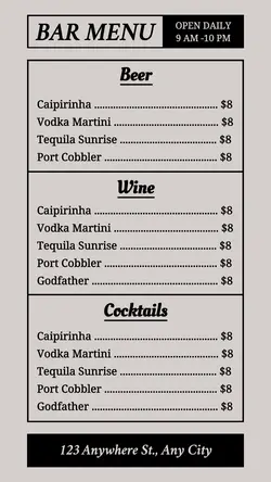 Bar Menu Instagram Story