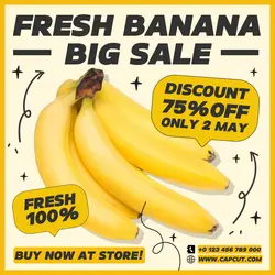 Fresh Banana Big Sale Promotion Instagram Post White Yellow Flat Modern