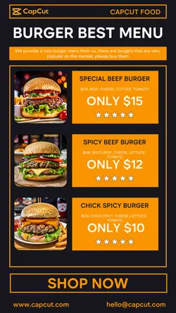 Burger Best Menu Display Sale Story