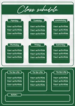 Non-marketing Planner & Schedule, green themed minimalist school study schedule can be edited