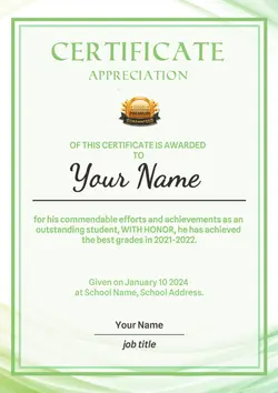 Non-marketing, Certificate, abstract green themed appreciation certificate