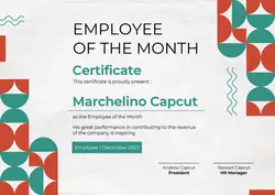 Employee of The Month Certificate Template