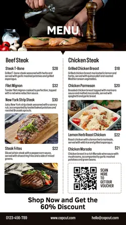 Food and Beverage Beef Steak & Chicken Steak Menu