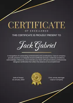 Non-Marketing Award Certificate