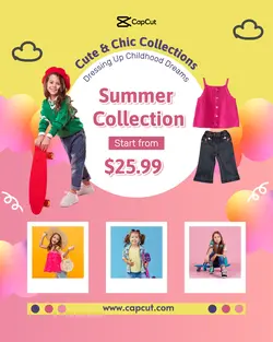 Kids Fashion Industry For Girl Instagram Portrait New Summer Collection Promotion