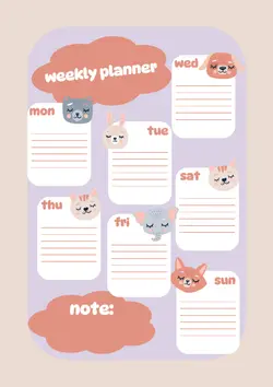 Planner and schedule weekly cute animals