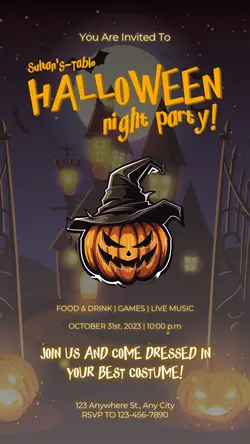Foods & Beverage Halloween Night Party Invitation at Restaurant Instagram Story