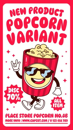Food New Product Popcorn Variant Promotion Instagram Story Red Retro Character Funny