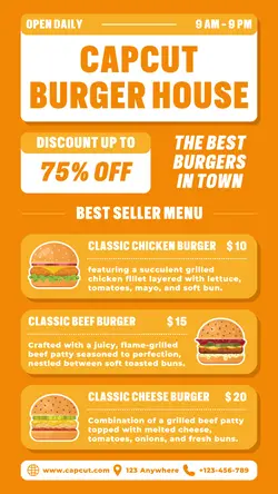 Burger House Menu Poster Promotion Instagram Story